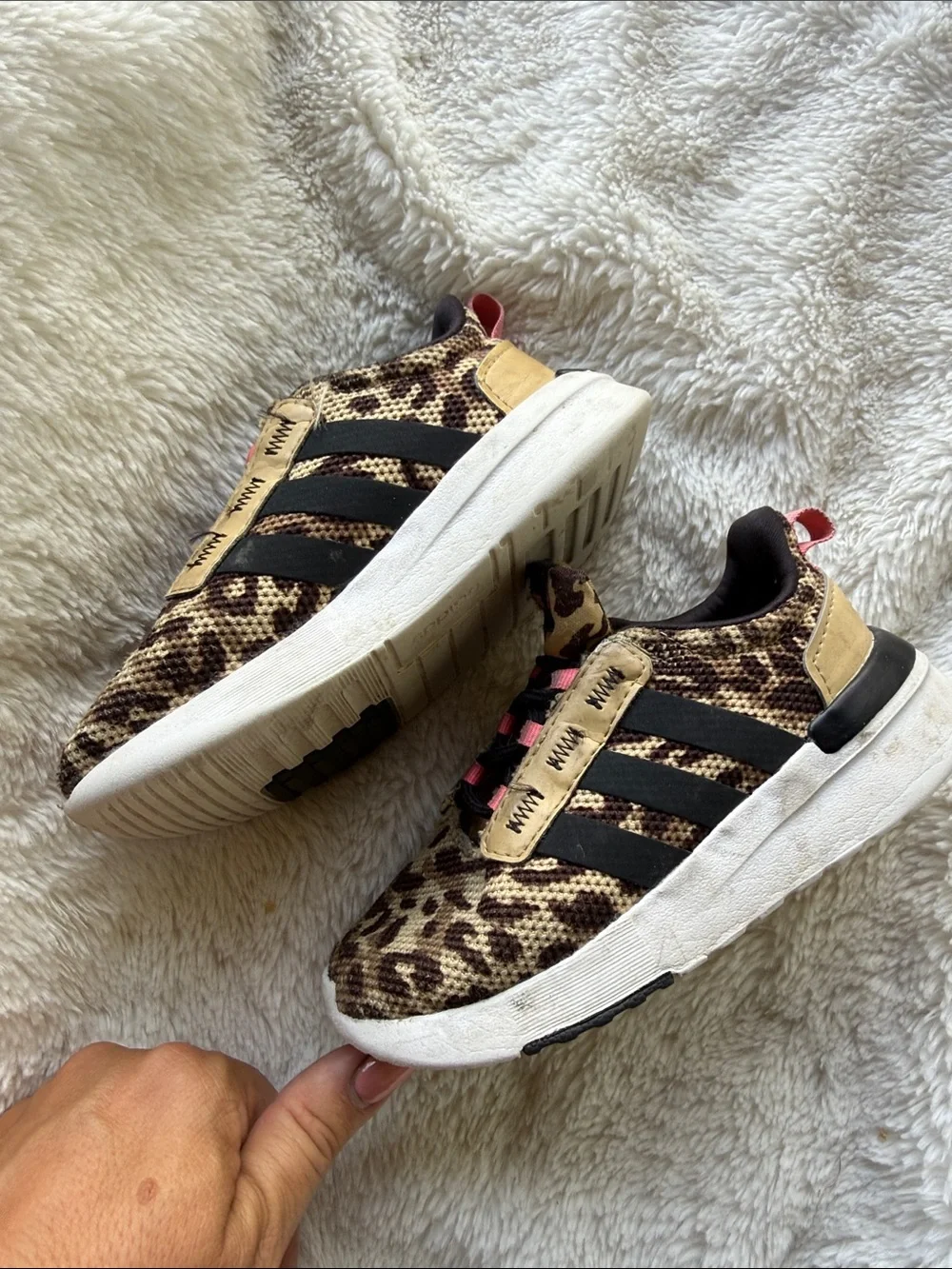 adidas Kids Leopard Print Sneakers in Brown and Black with Pink Accents
